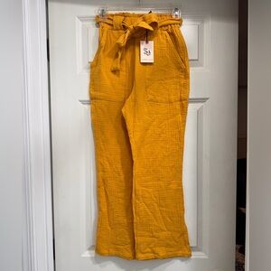 Sincerely Jules Mustard Yellow Tie-Waist Cotton Pants boho funky featherlight